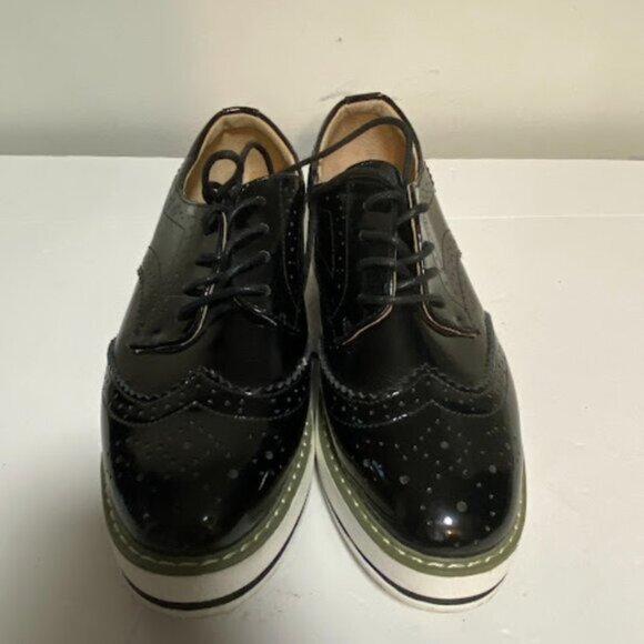 DADAWEN Patent Leather Women's Platform Wingtip Oxfords Size 8 - Picture 2 of 12